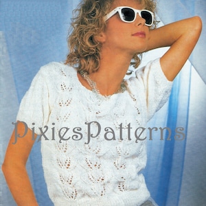 Ladies short sleeve lacy top knitting pattern PDF instant digital download