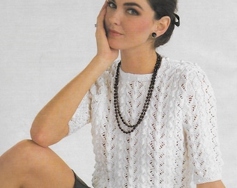 Ladies short sleeve lacy top knitting pattern PDF in English only. Instant digital download