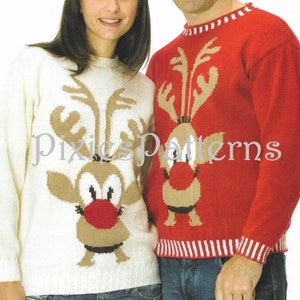 Adult (both men & women) Novelty Christmas jumper KNITTING PATTERN ◾ Rudolph 30”- 48” chest ◾ PDF Instant digital download