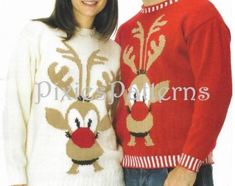 Adult (both men & women) Novelty Christmas jumper KNITTING PATTERN ◾ Rudolph 30”- 48” chest ◾ PDF Instant digital download
