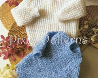 Baby/toddler sweater knitting pattern. Two variations. To fit chest sizes 16" - 22". Double Knitting. PDF instant digital download