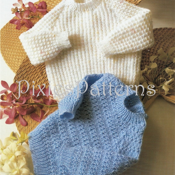 Baby/toddler sweater knitting pattern. Two variations. To fit chest sizes 16" - 22". Double Knitting. PDF instant digital download