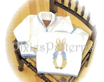 Peter Rabbit baby jacket knitting pattern. To fit 6, 12 and 18 months.  Double Knitting yarn. PDF digital download