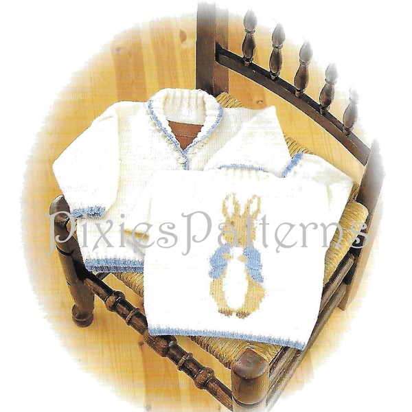 Peter Rabbit baby jacket knitting pattern. To fit 6, 12 and 18 months.  Double Knitting yarn. PDF digital download