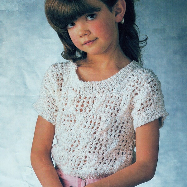 Girl's short sleeve lacy top knitting pattern PDF digital download