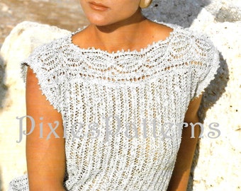 Ladies sleeveless top with lacy detail knitting pattern PDF instant digital download