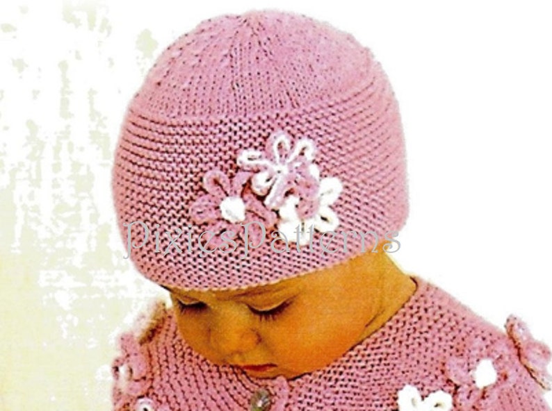 Modèle de tricot de cardigan orné de fleurs pour bébé/enfant en bas âge. 41cm 56cm 16 22 poitrine. Tricot double. Téléchargement numérique instantané PDF image 3