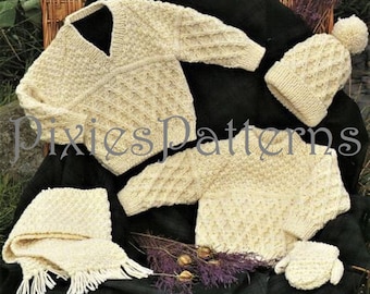 Child's (boy or girl) Aran jumpers, hat, scarf, mitts knitting pattern. To fit 16"-30" chest. Aran yarn. PDF instant digital download