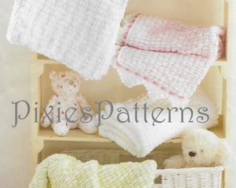 Baby's snowball/pom-pom yarn blanket knitting pattern. Baby Snowball yarn and double knitting. PDF instant digital download