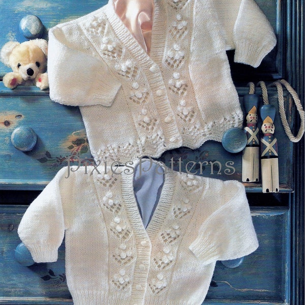 Baby/girl lacy panel cardigan knitting pattern. To fit 16"-24" chest. Double Knitting. PDF instant digital download