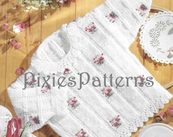 Very pretty girl's sweater knitting pattern. To fit chest sizes 16" - 26". Double Knitting. PDF instant digital download