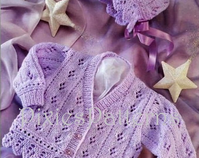 Baby Girl Contrast Pattern Buttoned Front Puff Sleeve Knitted Cardigan