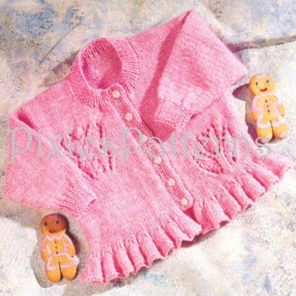 Baby/girl butterfly and flower motifs cardigan knitting pattern. To fit  16"-26" chest. Double Knitting. PDF instant digital download