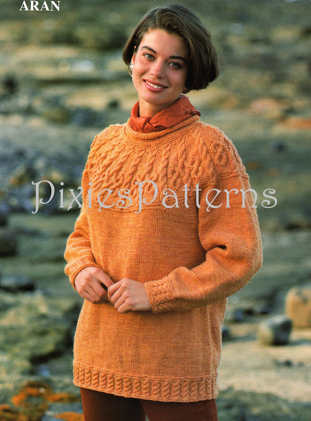 【YOURNUS】Apel Span Over Knit Sweater KNITTING PATTERN Women Cables/worsted Yarn Cable