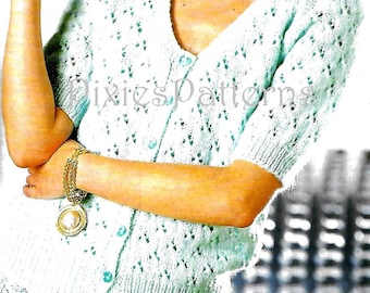 Ladies/teen short sleeve cardigan knitting pattern PDF in English only. Instant digital download