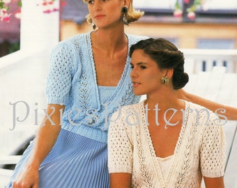 Ladies lacy short sleeved summer top knitting pattern. To fit 30"- 44" bust. Double knitting. PDF instant digital download