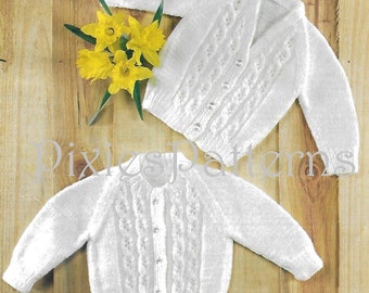 Girl's cable detail cardigan knitting pattern. Round or V neck.  To fit 18"-22" chest. Double Knitting. PDF instant digital download