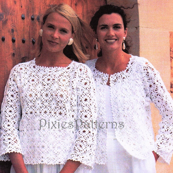 Ladies crochet pattern to make a jacket, gilet, sweater and top (all same motif square) instant PDF digital download