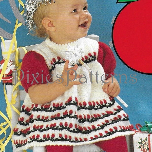 Baby/toddler Christmas party dress knitting pattern. To fit chest 18" -  21". Double Knitting.  PDF instant digital download