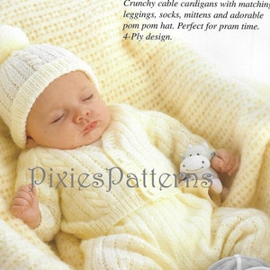 Baby's cable cardigan, leggings etc (includes prem baby sizes) knitting pattern. To fit 10" - 18" chest. 4 Ply. PDF digital download