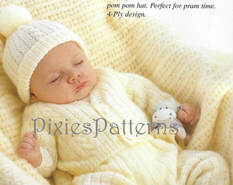 Baby's cable cardigan, leggings etc (inc prem) knitting pattern. To fit 10" - 18" chest. PDF in English only. Digital download. 4 ply