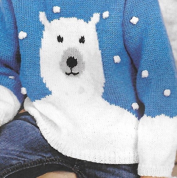 Pull / Cardigan Femme Bleu Avec Motif Ours Polaire - Taille L - Occasion Très Bon état - Coton Mélangé