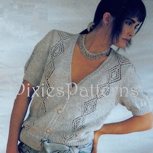 Ladies short sleeve cardigan knitting pattern PDF instant digital download