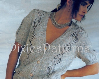 Ladies short sleeve cardigan knitting pattern PDF instant digital download