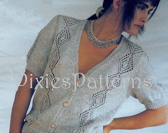 Ladies short sleeve cardigan knitting pattern PDF in English only. Instant digital download