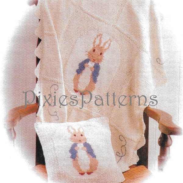 Peter Rabbit Cot Cover, Throw and Cushion Cover knitting pattern. Double Knitting. PDF instant digital download