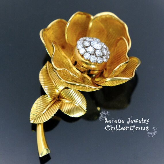 Diamond 18k Solid Gold Flower Adjustable Petal Br… - image 6