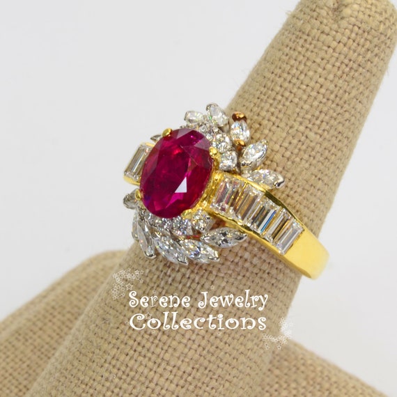 2ct Ruby Diamond 18k Solid Gold Ring Estate Vinta… - image 3