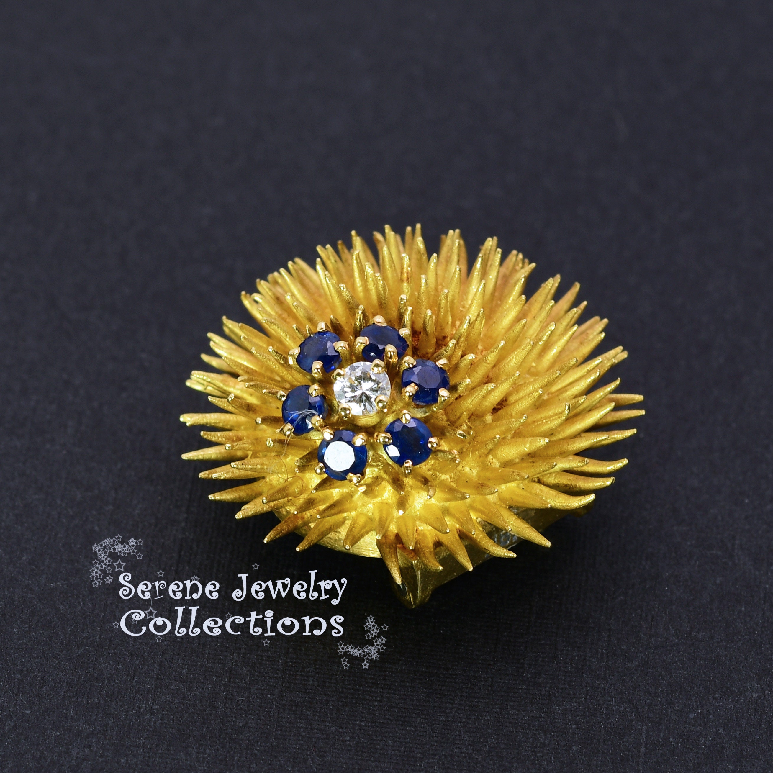 Tiffany & Co Diamond Sapphire 18k Solid Gold Sea Urchin Brooch