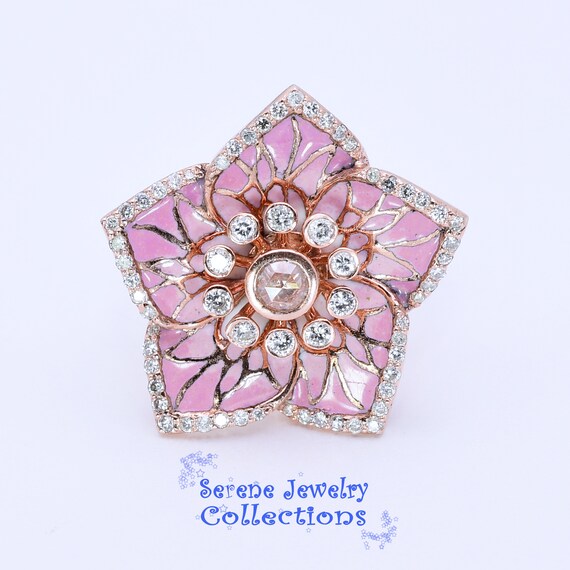 Light Pink Sapphire Diamond 18k Yellow White Gold… - image 4