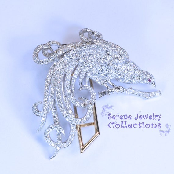 Bird of Paradise Diamond Platinum Brooch Vintage - image 2