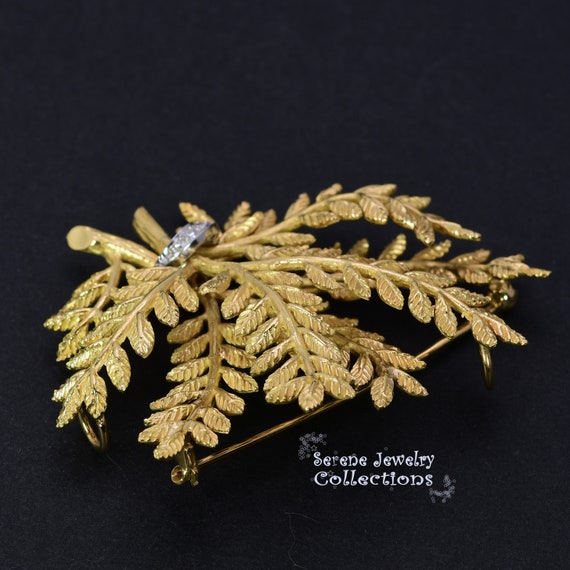 Diamond 14k Yellow Gold Leaf Foliage Branch Brooc… - image 9