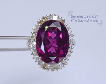 13.29CT Rhodolite Garnet Diamond 18k Gold Ring Vintage Ring Size 4.75