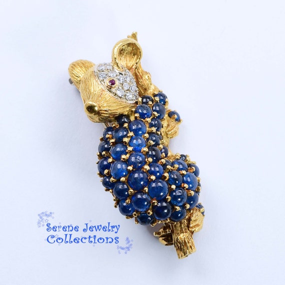 Sapphire Diamond Ruby 18k Solid Gold Koala Brooch… - image 9