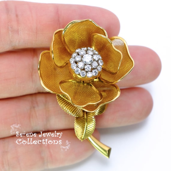Diamond 18k Solid Gold Flower Adjustable Petal Br… - image 3