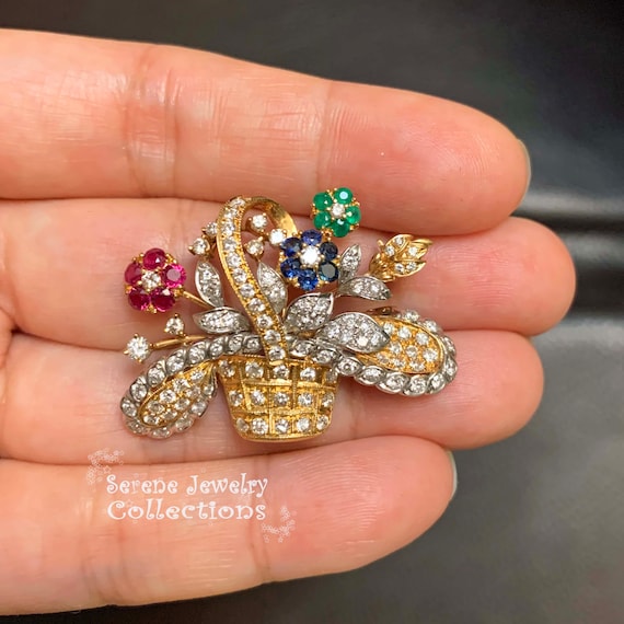 こ*6様 18k Ruby　Emerald　Diamond　Priceless Ruby Emerald Sapphire Diamond 18k Solid Yellow Gold Flower