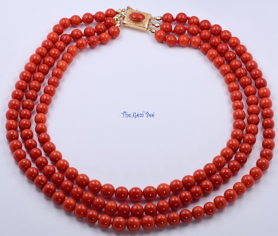 8MM Sardinia Coral Round Bead 14k Solid gold Mult… - image 9