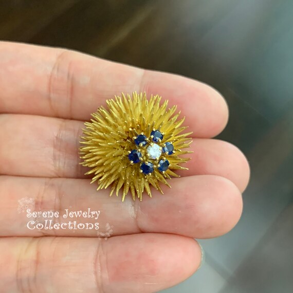 Tiffany & Co Diamond Sapphire 18k Solid Gold Sea Urchin Brooch