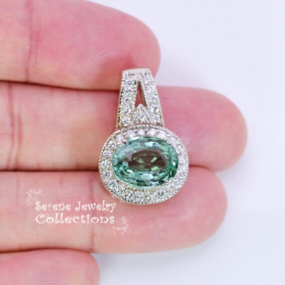 5.2ct Seafoam Tourmaline Diamond Pendant 18k Whit… - image 5