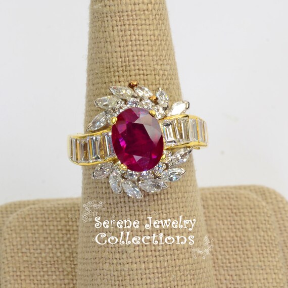 2ct Ruby Diamond 18k Solid Gold Ring Estate Vinta… - image 2