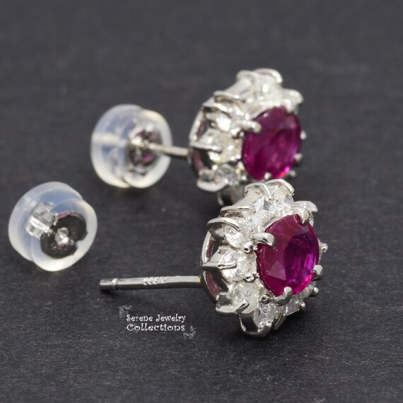 Ruby Diamond Platinum Ear stud Earrings - image 8