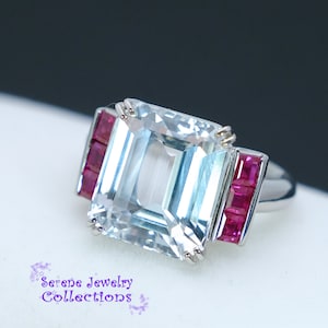 Rare 14.09CT White Sapphire Ruby Platinum Ring Vintage Size 6.75