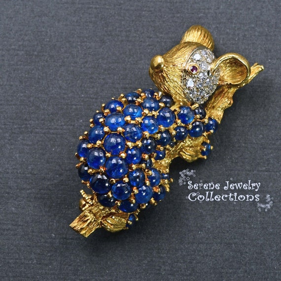 Sapphire Diamond Ruby 18k Solid Gold Koala Brooch… - image 4