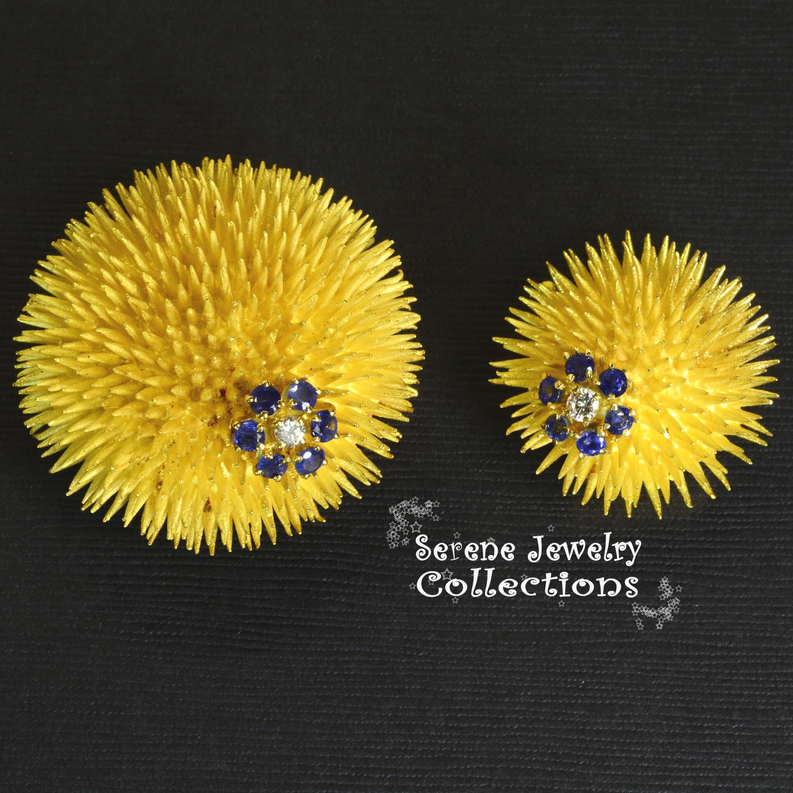 Tiffany & Co Diamond Sapphire Diamond 18k Solid Gold Sea Urchin