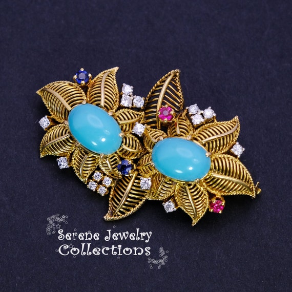 Diamond Turquoise Sapphire Ruby 18k Yellow Gold F… - image 2