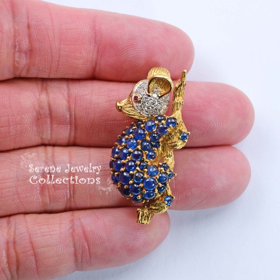 Sapphire Diamond Ruby 18k Solid Gold Koala Brooch… - image 5